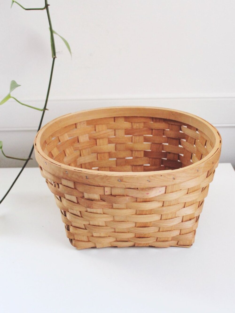 Woven Wooden Basket For Storage Or Decoration - Vintage Farmhouse Style - 12" Di